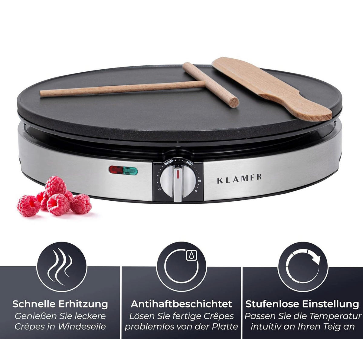CREPE MAKER Elektrisch Edelstahl - Edelstahlfarben, Metall (30/30/7.1cm) - KLAMER