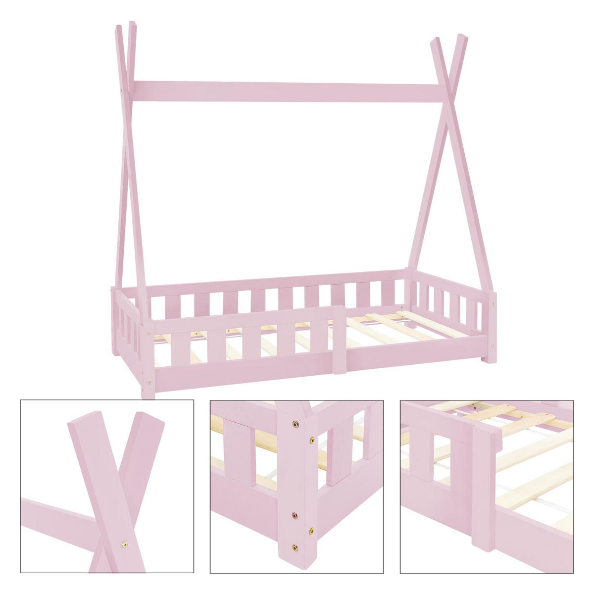KINDERBETT Tipi 70x140 cm Rosa - Pink, Holz (70/140cm) - ML-DESIGN
