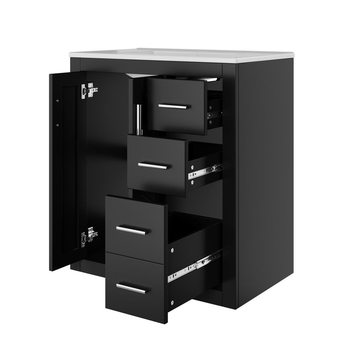 WASCHTISCHKOMBI 76/46,5/85,5 cm schwarz aus MDF und Keramik mit 3 Schubladen - Schwarz, Keramik (76/85.5/46.5cm) - OKWISH
