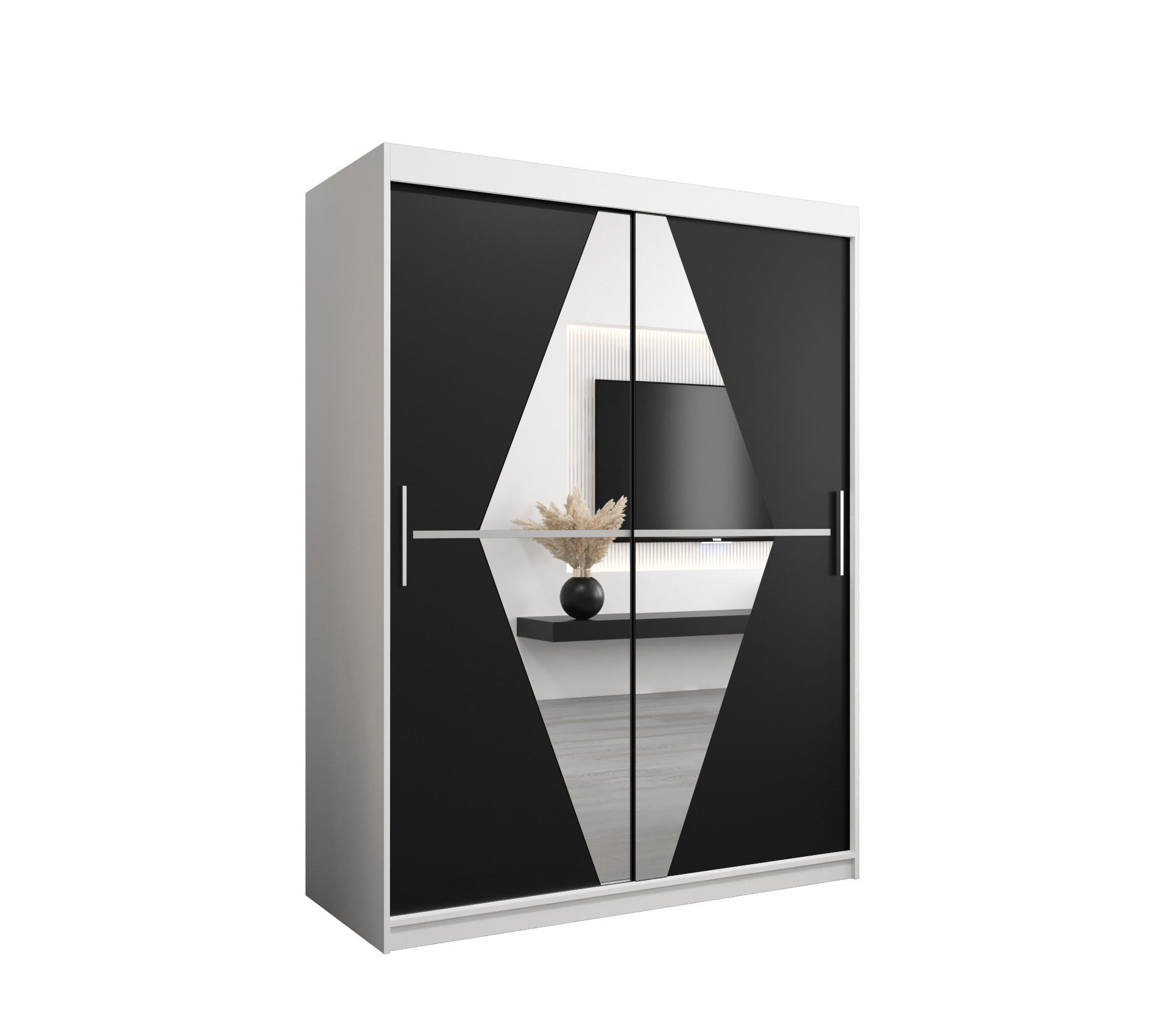 Abiks Möbel Schwebetürenschrank Weiß, Schwarz 150x200x62 cm