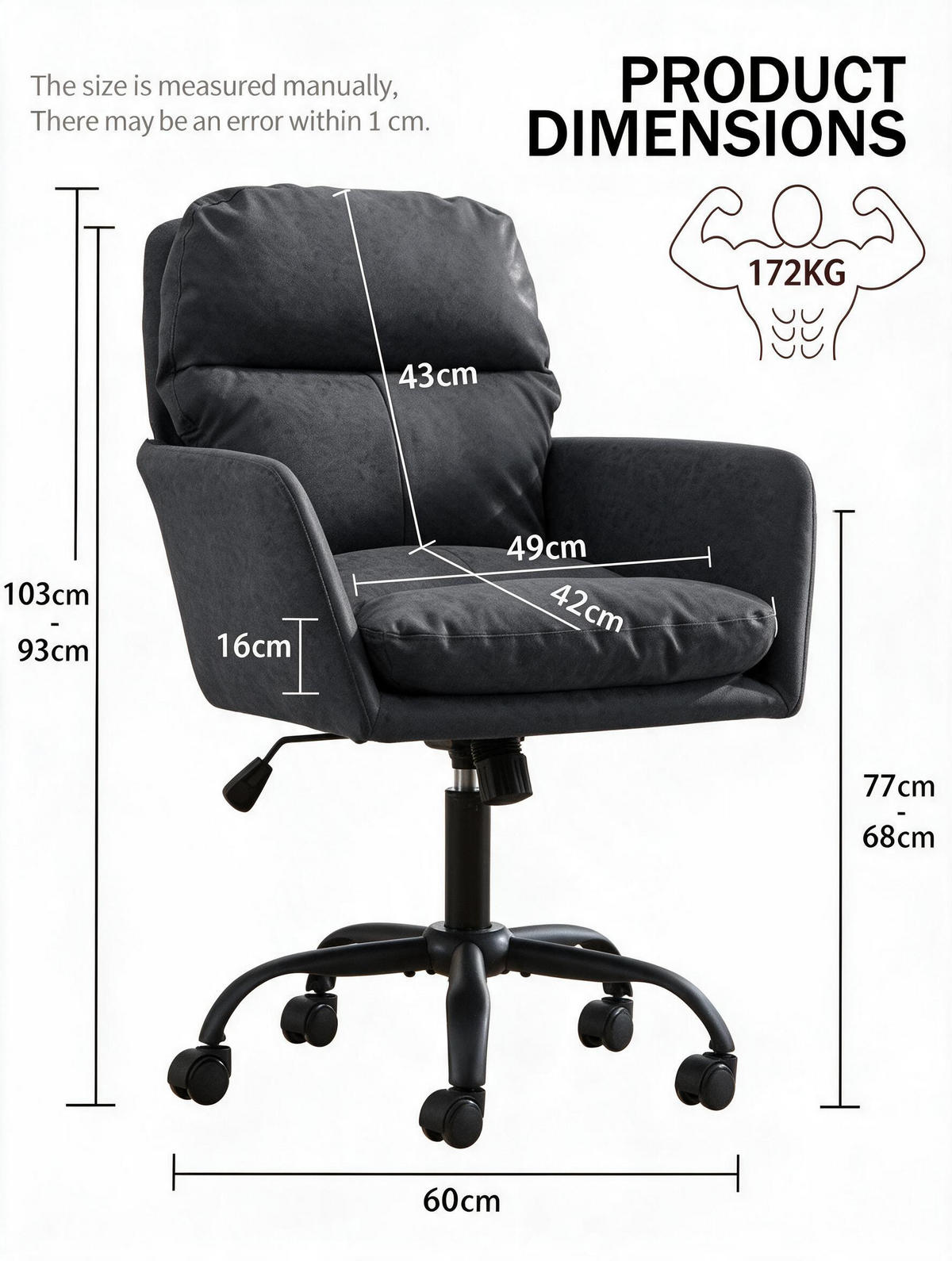 DREHSTUHL DE-41012 mit PU-Kunstleder höhenverstellbar Schwarz - Schwarz, Metall (71.58/102/60.5cm) - ComfortXL