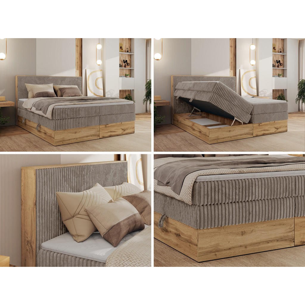 Thumbnail - MKS Boxbett, Hellbraun, Textil, 2-Sitzer, H3, Rechteckig, 180x200 cm, Oeko-Tex®, Schlafzimmer, Betten, Boxspringbetten