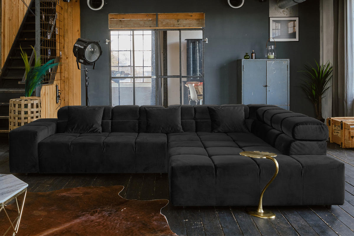 ECKSOFA MIT MOTORISCHEM SITZVORZUG NEVADA Schwarz Velvet - Schwarz, Textil (319/215cm) - KAWOLA