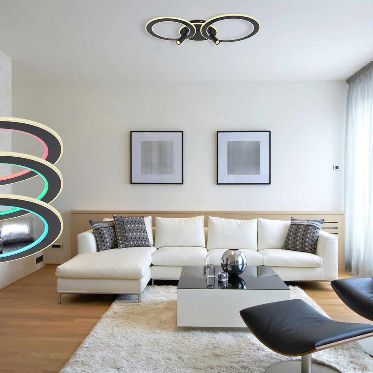 LED DECKENLEUCHTE Marian Schwarz Opal - Schwarz, Metall (89.5/50.7/13.5cm) - Globo Lighting