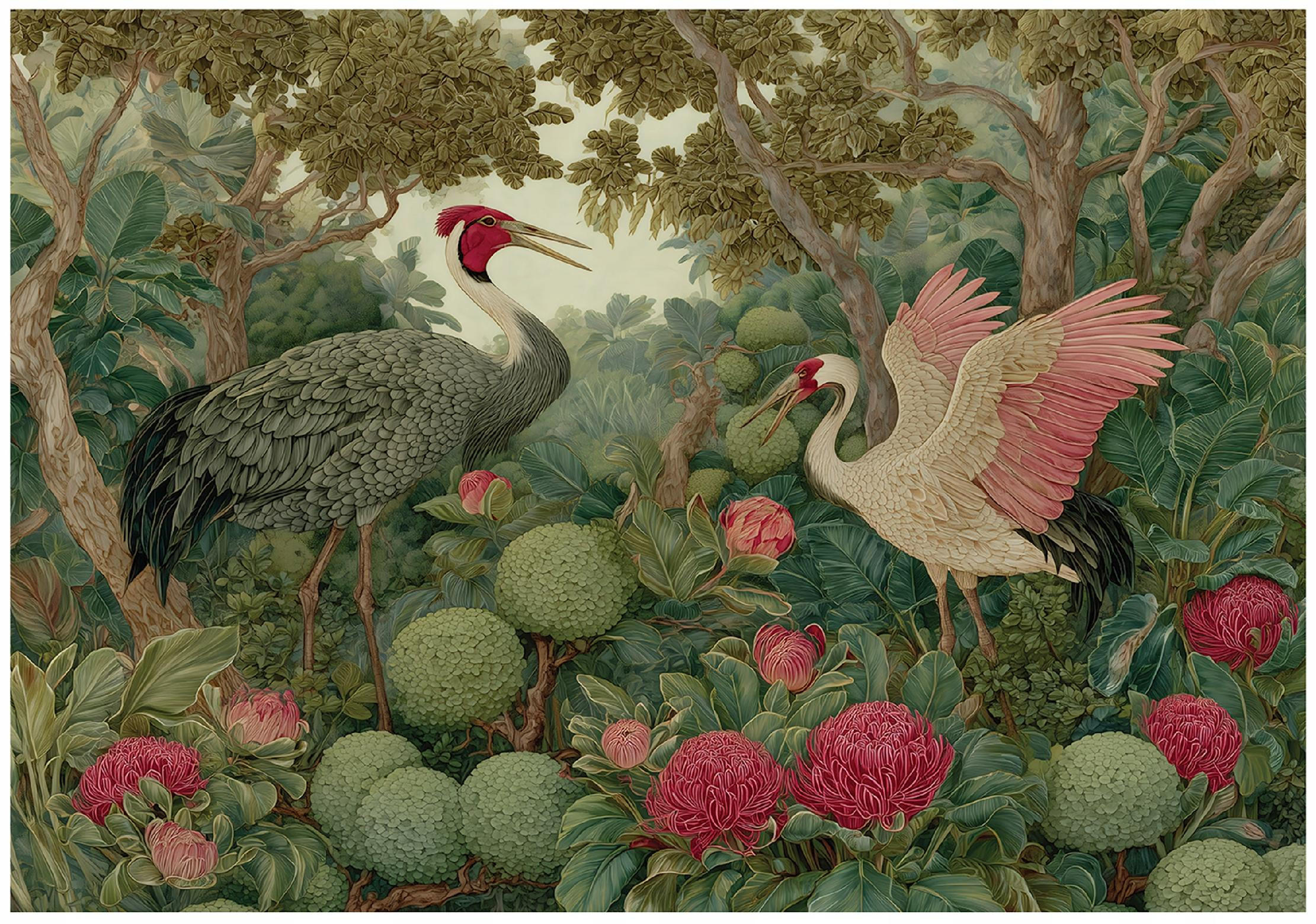 FOTOTAPETE Kranichvogel Dschungel Grün 150x105 cm - Multicolor, Papier (150/105cm) - Wallarena