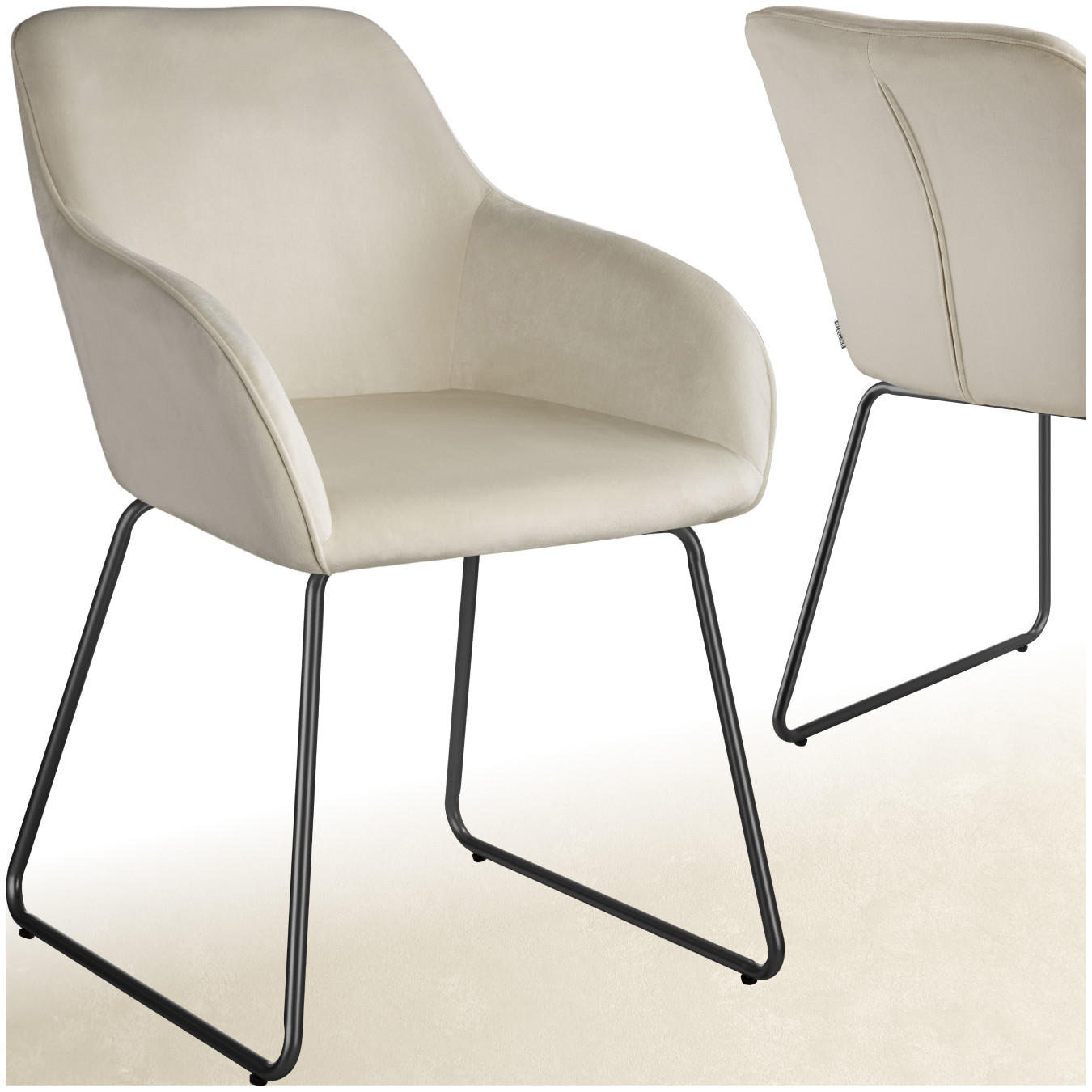 ESSZIMMERSTUHL Jeane,57 x 61 x 85,5 cm, Belastbarkeit 120 kg,Samtoptik creme/schwarz - Schwarz/Samtahornfarben, Kunststoff (57/85.5/61cm) - tectake