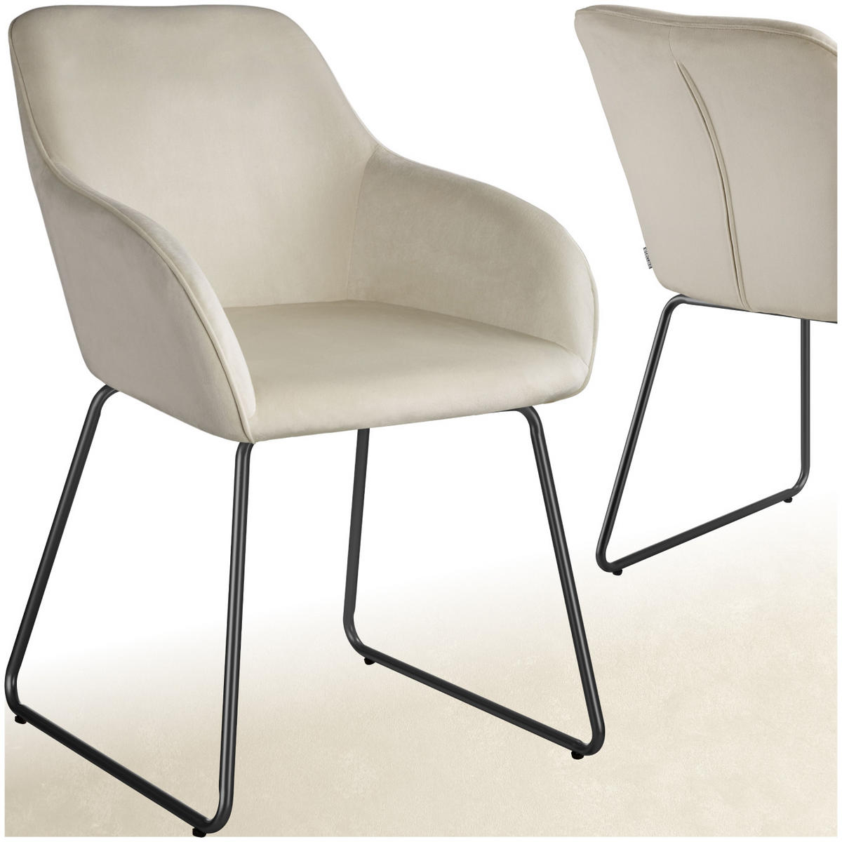 ESSZIMMERSTUHL Jeane,57 x 61 x 85,5 cm, Belastbarkeit 120 kg,Samtoptik creme/schwarz - Schwarz/Samtahornfarben, Kunststoff (57/85.5/61cm) - tectake