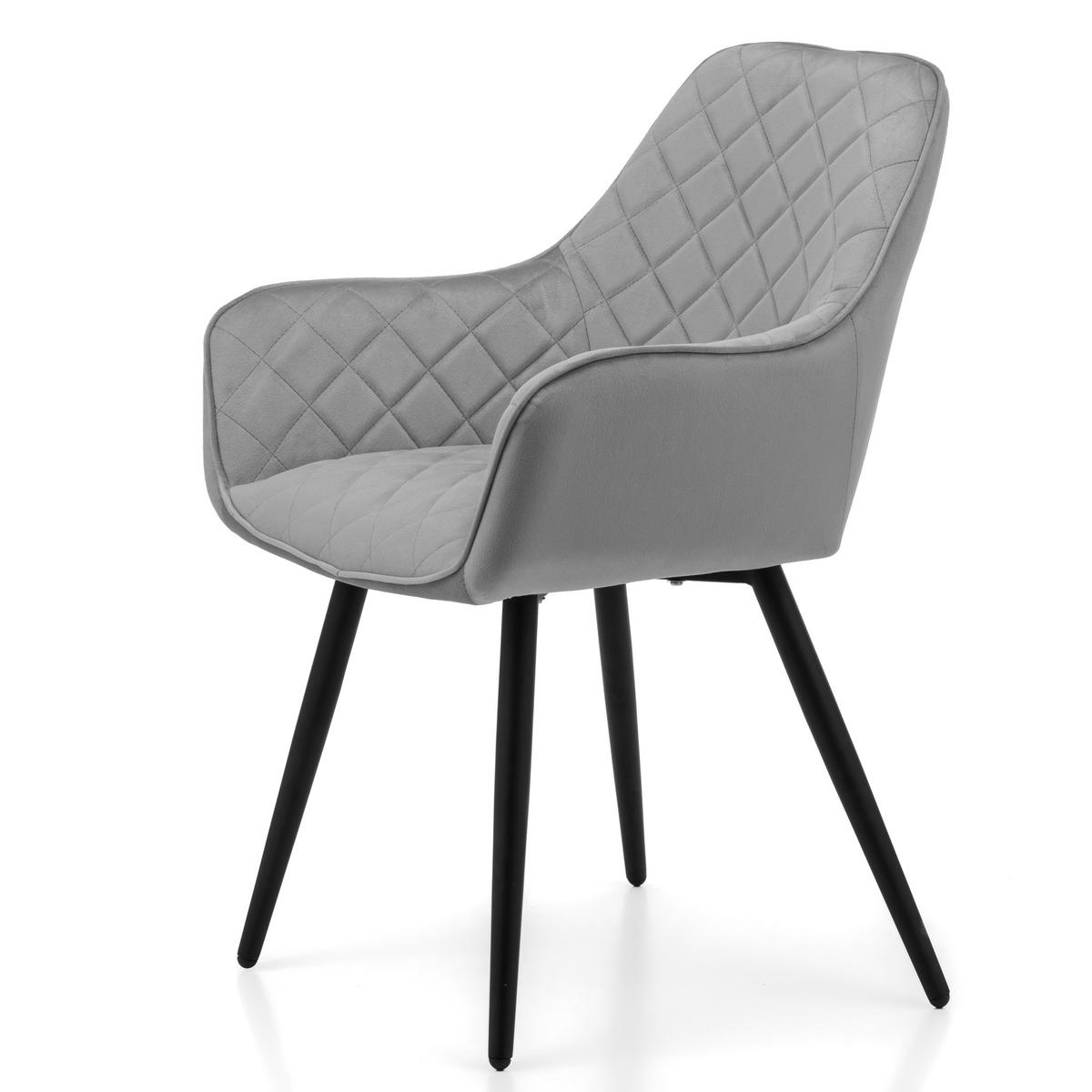 STUHL COLIN gespolsterter mit Steppung - hellgrau - Samt Velours - Hellgrau/Schwarz, Textil/Metall (58/87/61cm) - NEW HOME