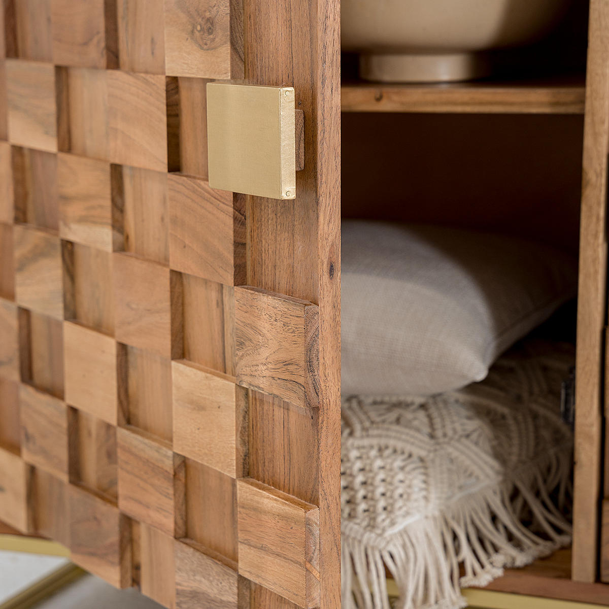 SIDEBOARD - Akazie massiv / Eisen - Goldfarben/Akaziefarben, Holz (160/85/40cm) - home24