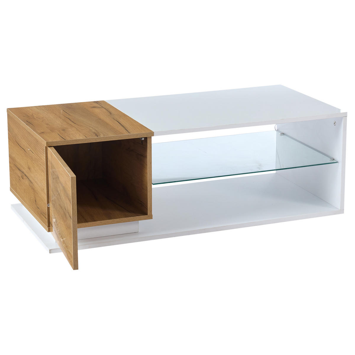 COUCHTISCH 105/50/36 cm mit LED-Beleuchtung, Stauraum und Hochglanzoberfläche, Weiß/Holzfarbe - Weiß, Holzwerkstoff (105/50/36cm) - Modfu
