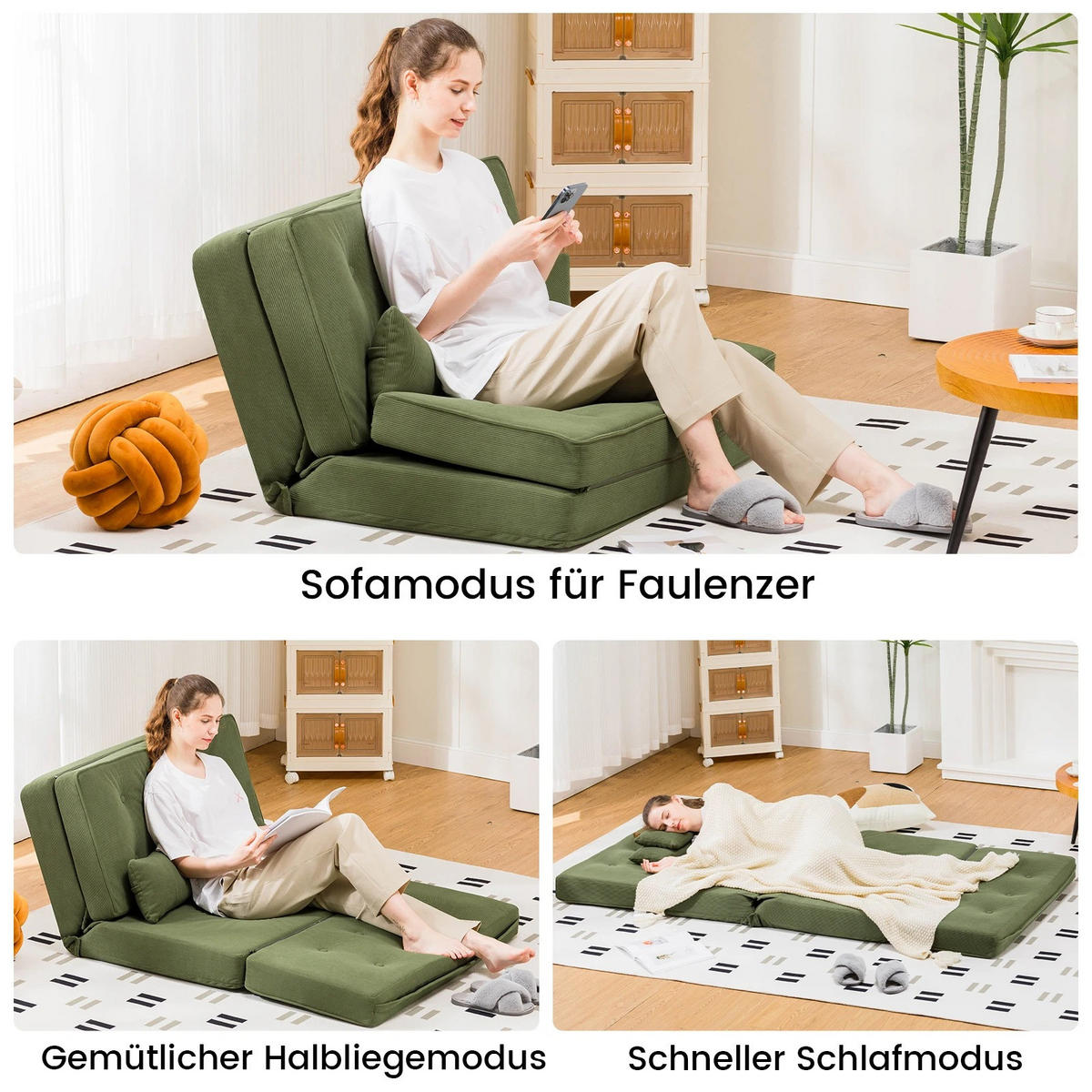 SOFA BED 2-Sitzer Grün, verstellbare Rückenlehne 6-fach - Grün, Textil (90/22/53cm) - Kaket