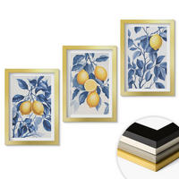 WANDBILDER 3er Set - 20x30 cm Goldrahmen - Zitronenzweige mit blauen Blättern - Goldfarben, Kunststoff (20/30cm) - ArtPrintCave