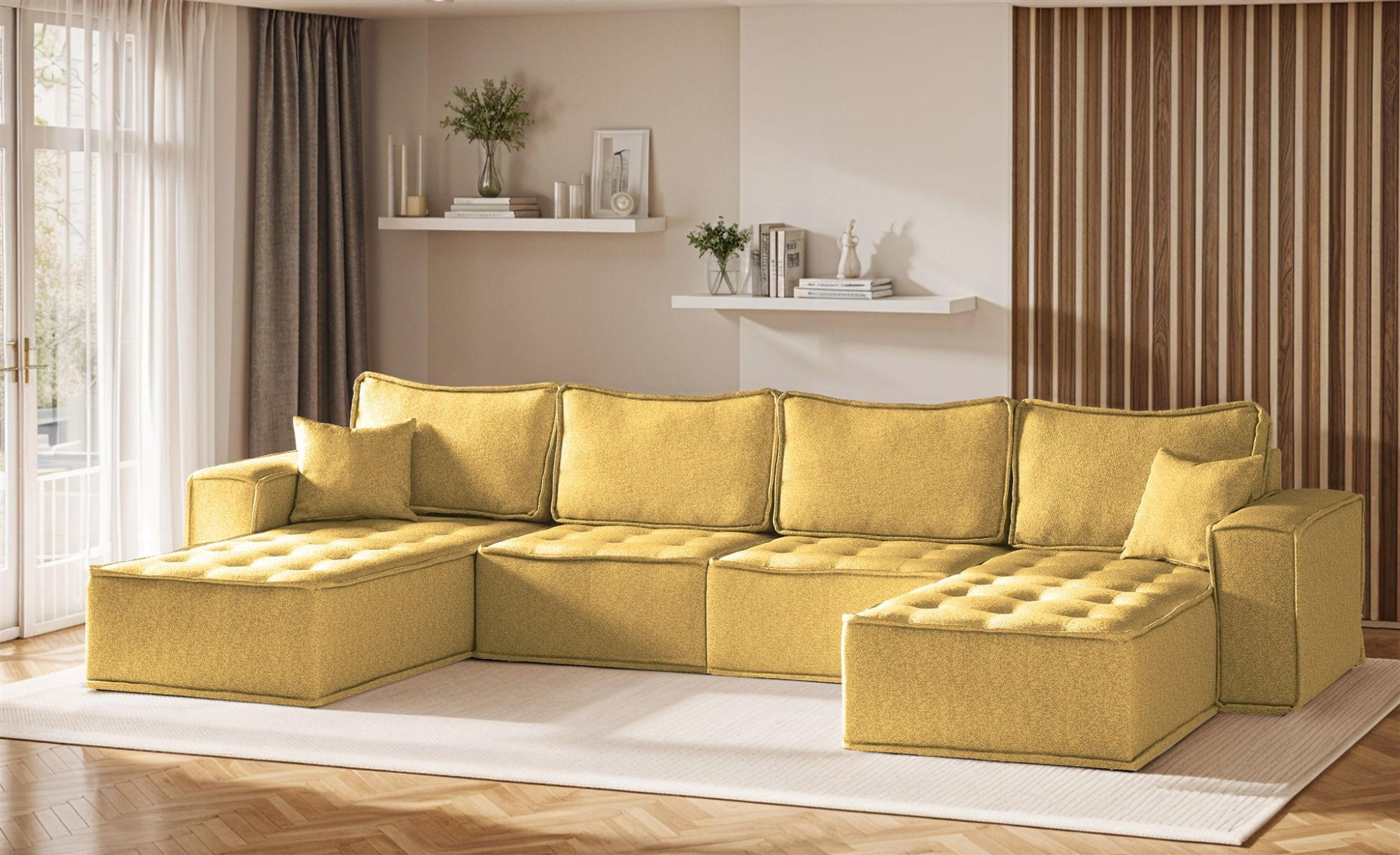 WOHNLANDSCHAFT Sande In Raven - Gelb, Holzwerkstoff/Textil (372/85/192cm) - Fun Möbel