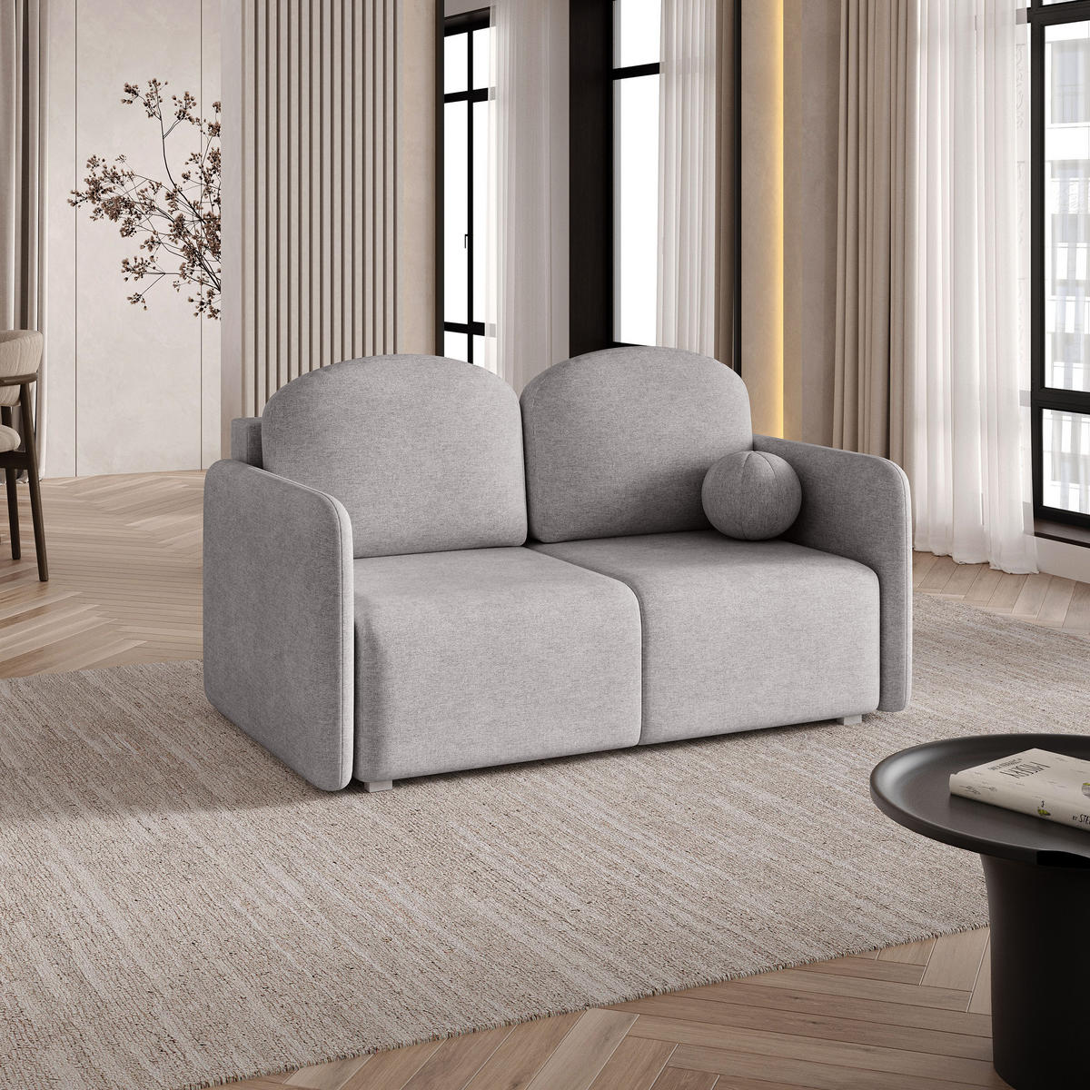 BETTSOFA SUVI II NV Hellgrau Geflochtener Stoff mit Schlaffunktion - Hellgrau, Textil (90/85/153cm) - MASSENO