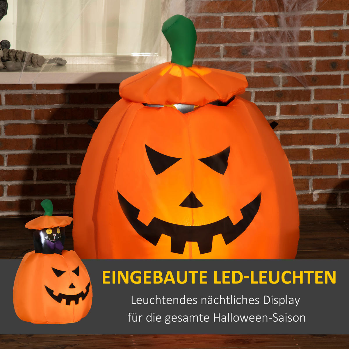 HALLOWEEN AUFBLASBARER KÜRBIS, Orange, Polyester-Gewebe - Orange, Kunststoff (64/115/76cm) - Outsunny