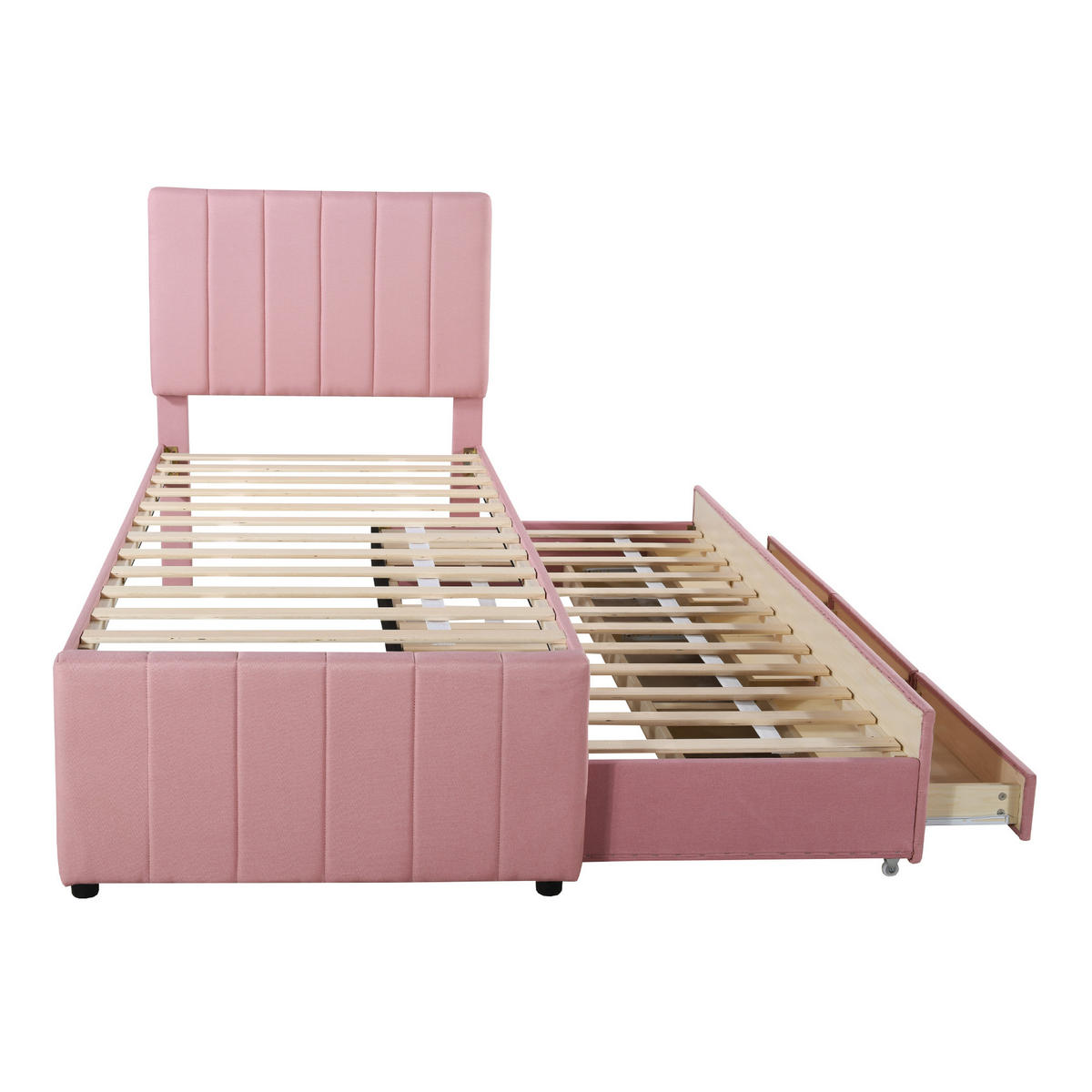 POLSTERBETT 90/200 cm aus Leinen mit Rollbett und 3 Schubladen Rosa - Pink, Textil (90/200cm) - Modenvie