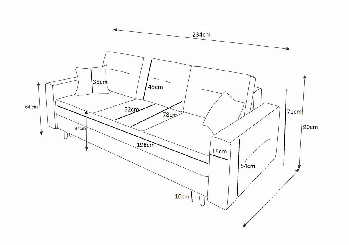 SOFA Bergen mit Schlaffunktion - Beige, Textil (234/90/95cm) - SIMKAM Furniture