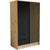 DREHTÜRENSCHRANK Nero 100/51/200 cm mit Lamellen eiche artisan+schwarz - Schwarz/Eiche Artisan, Holzwerkstoff (100/200/51cm) - Beautysofa