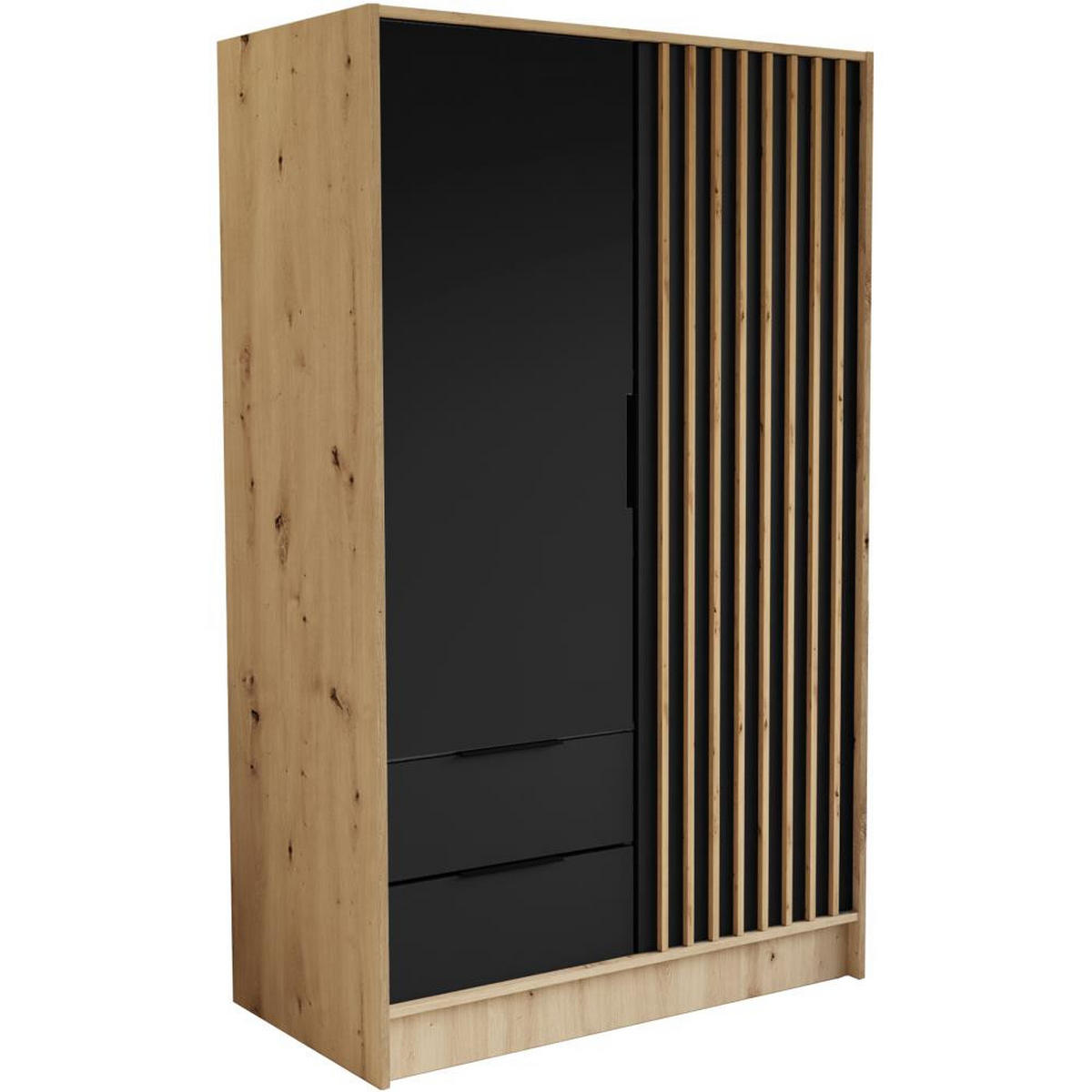 DREHTÜRENSCHRANK Nero 100/51/200 cm mit Lamellen eiche artisan+schwarz - Schwarz/Eiche Artisan, Holzwerkstoff (100/200/51cm) - Beautysofa