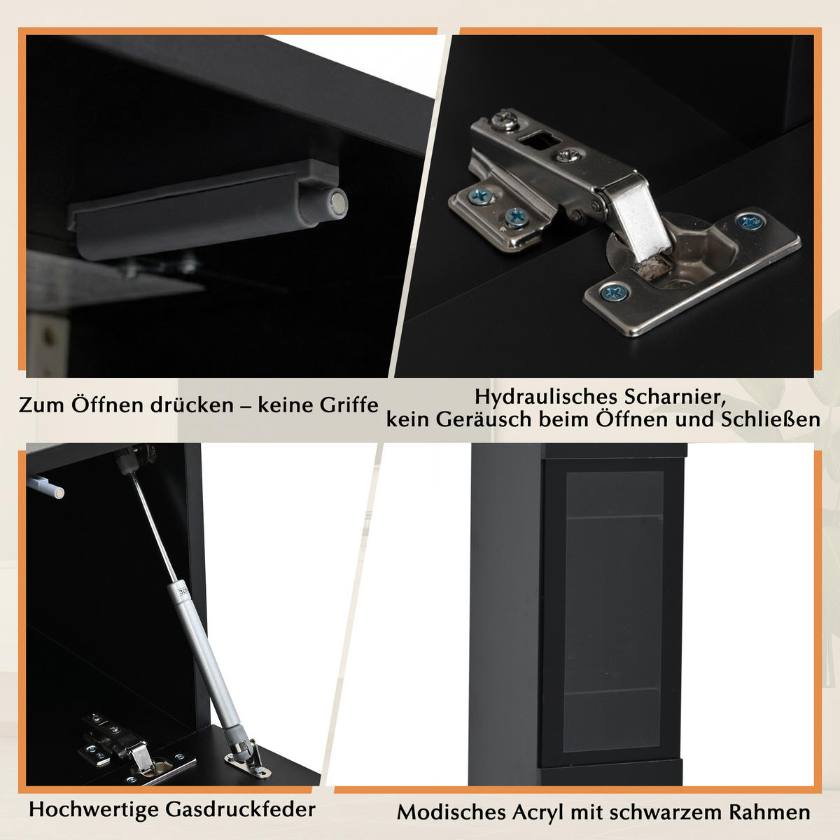 WOHNWAND 3-teilig LED Hochglanz Schwarz 80 Zoll - Schwarz, Holzwerkstoff (207/130/30cm) - FLIEKS