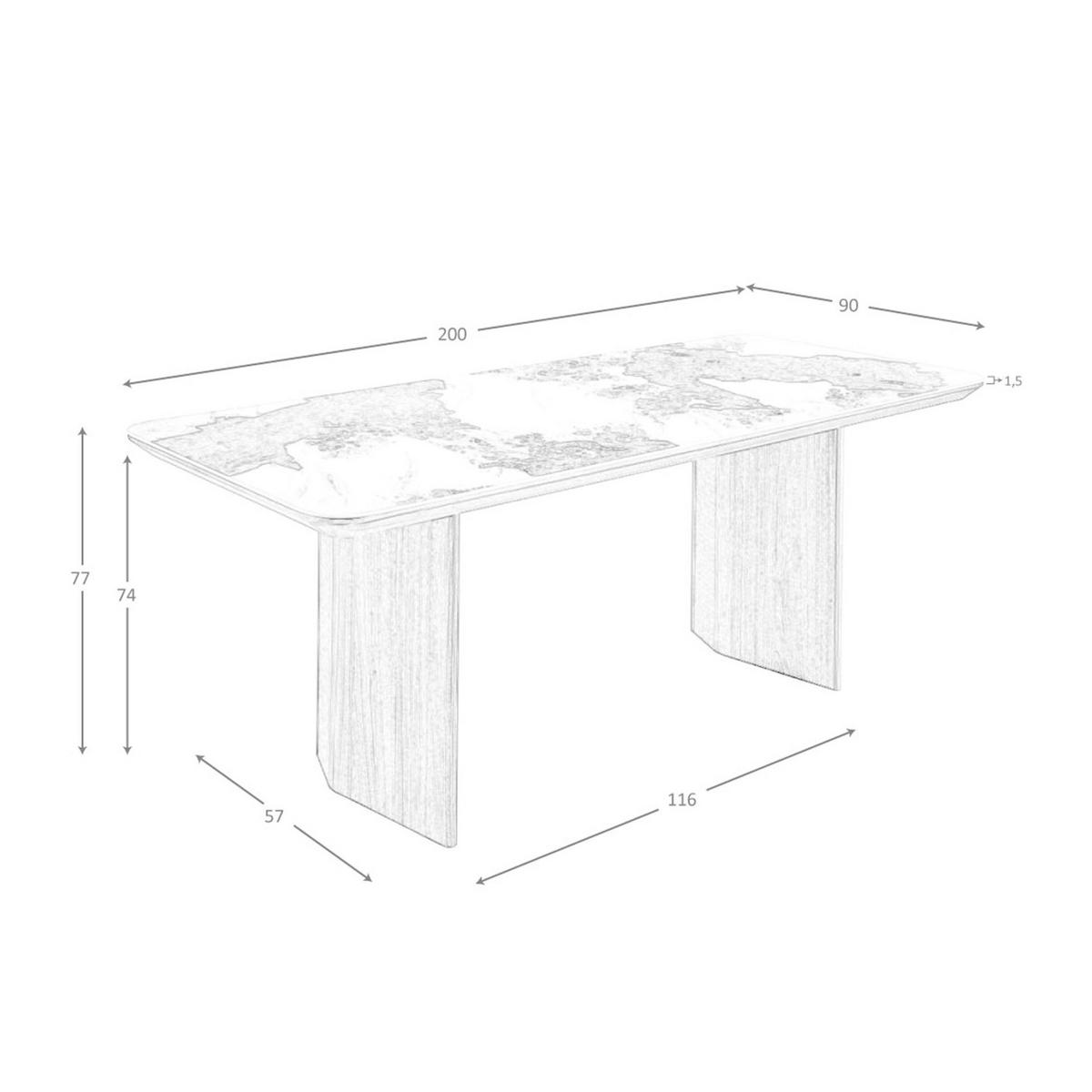 ESSTISCH Esstisch Rechteckig porzellanmarmor aus Walnuss 200/90/77 cm - Walnussfarben/Weiß, Stein (90/200/77cm) - ANGEL CERDA