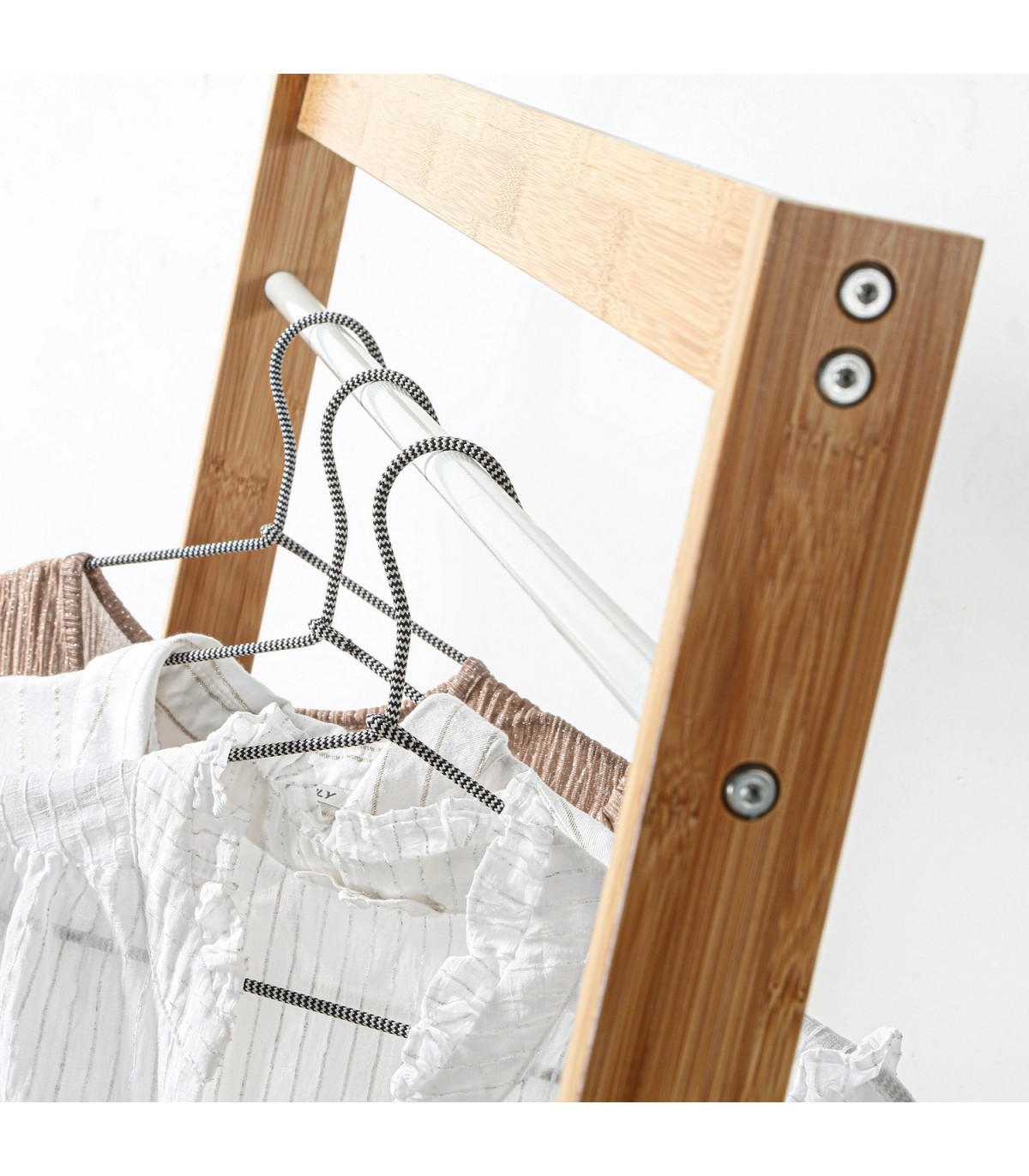 GARDEROBENSTÄNDER mit Stauraum - Weißdekor und Bamboo - L90 cm - Weiß, Holz (40/171/90cm) - Calicosy