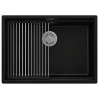 SPÜLBECKEN Praga Slim, 2-er set Schwarz 66/47 cm 1 Becken + Ablauf-Set + Aufrollbare Abtropffläche ab 70er Unterschrank - Chromfarben/Schwarz, Kunststoff (66/20/47cm) - Primagran