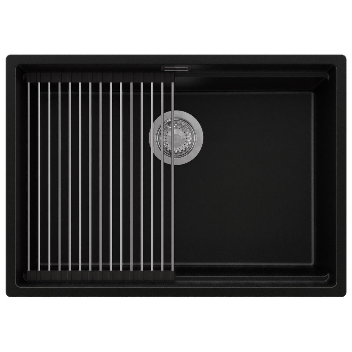 SPÜLBECKEN Praga Slim, 2-er set Schwarz 66/47 cm 1 Becken + Ablauf-Set + Aufrollbare Abtropffläche ab 70er Unterschrank - Chromfarben/Schwarz, Kunststoff (66/20/47cm) - Primagran