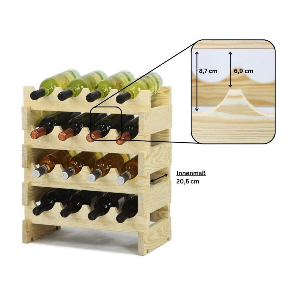 WEINREGAL Vinoteca Flex 35x119x29 cm 36 Flaschen Massives Kiefernholz Braun Geölt - Braun, Holz (119/35/29cm) - PROREGAL