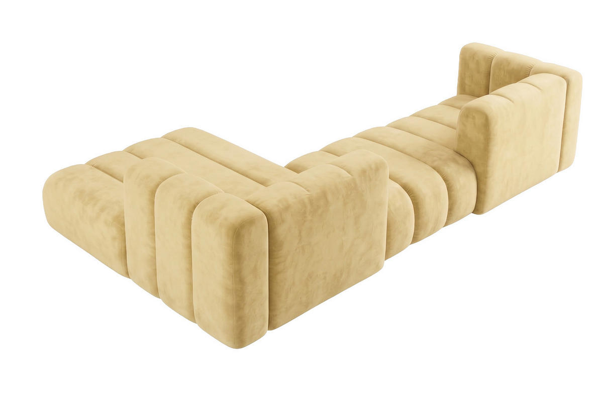 ECKSOFA Modulares In L-Form, Velvet-Stoff Riviera, Buttergelb, Links, GRAND 319 cm - Hellgelb, Holz (319/175cm) - Kaiser Möbel