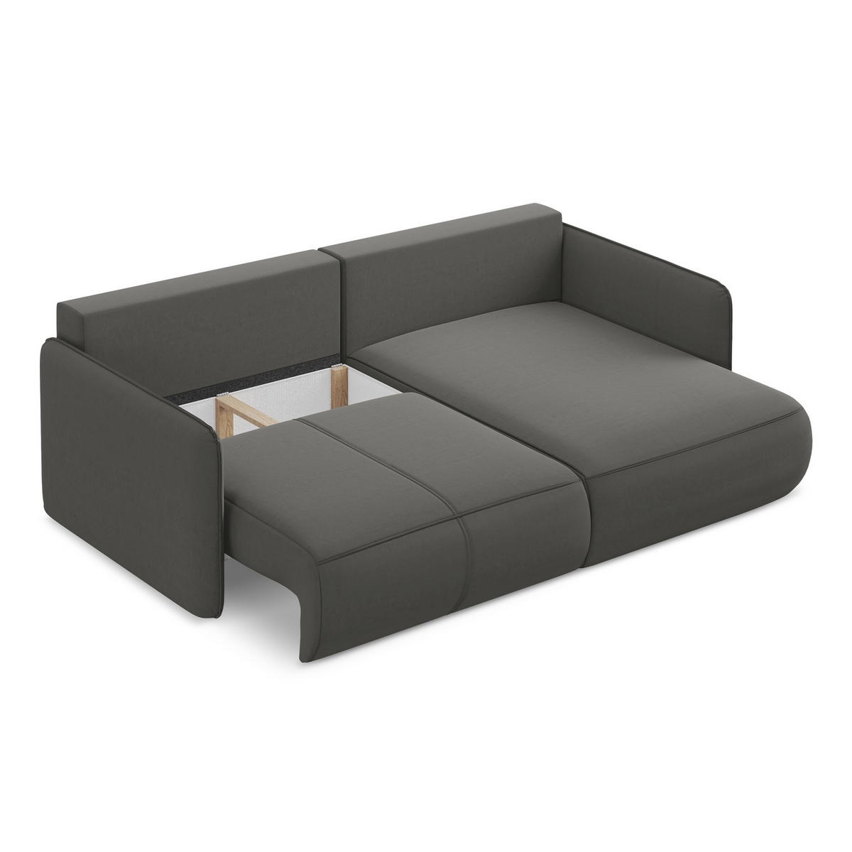 ECKSOFA mit Schlaffunktion Samt Stoff Grau - Dunkelgrau/Schwarz, Kunststoff/Textil (207/148cm) - LaMiaSofa