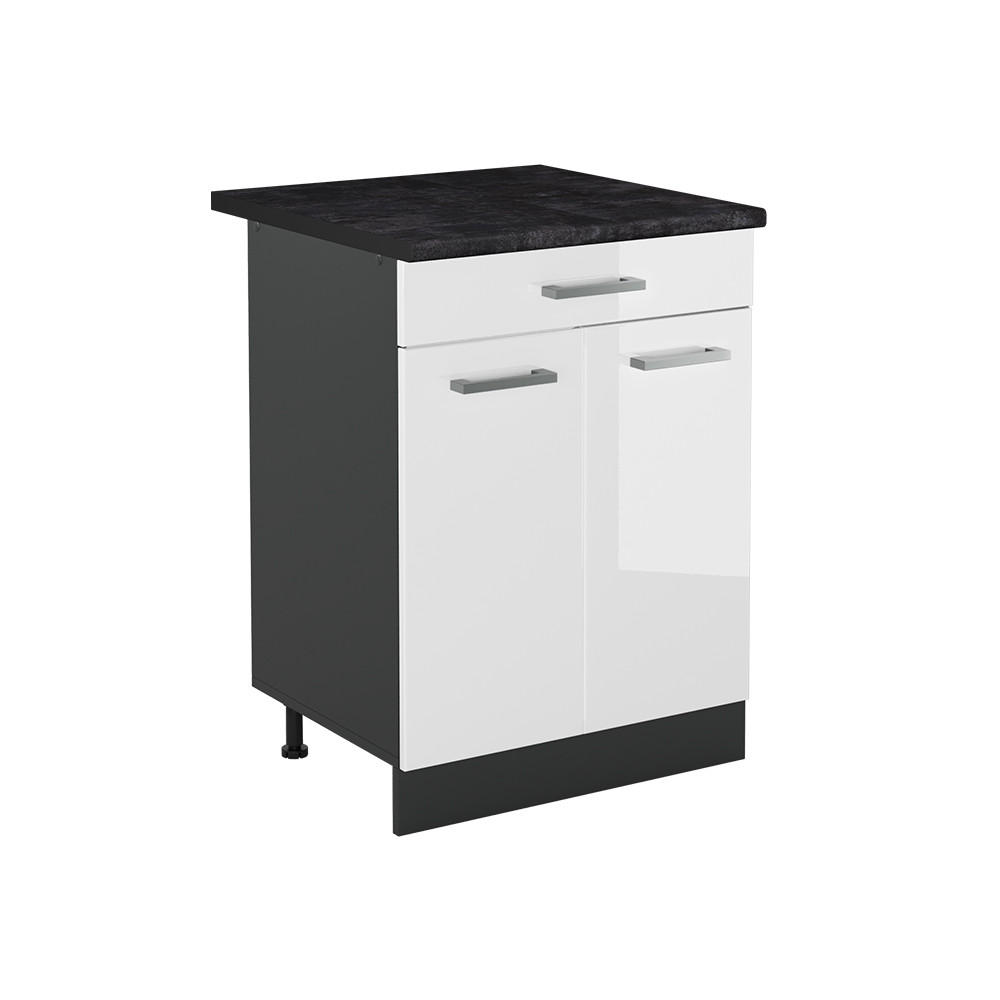 KÖKSUNDERSKÅP R-Line, Vit högblank/antracit, 60 cm med låda antracitas stalviršis Vit högglans, Antracit 81.6/60/60 cm