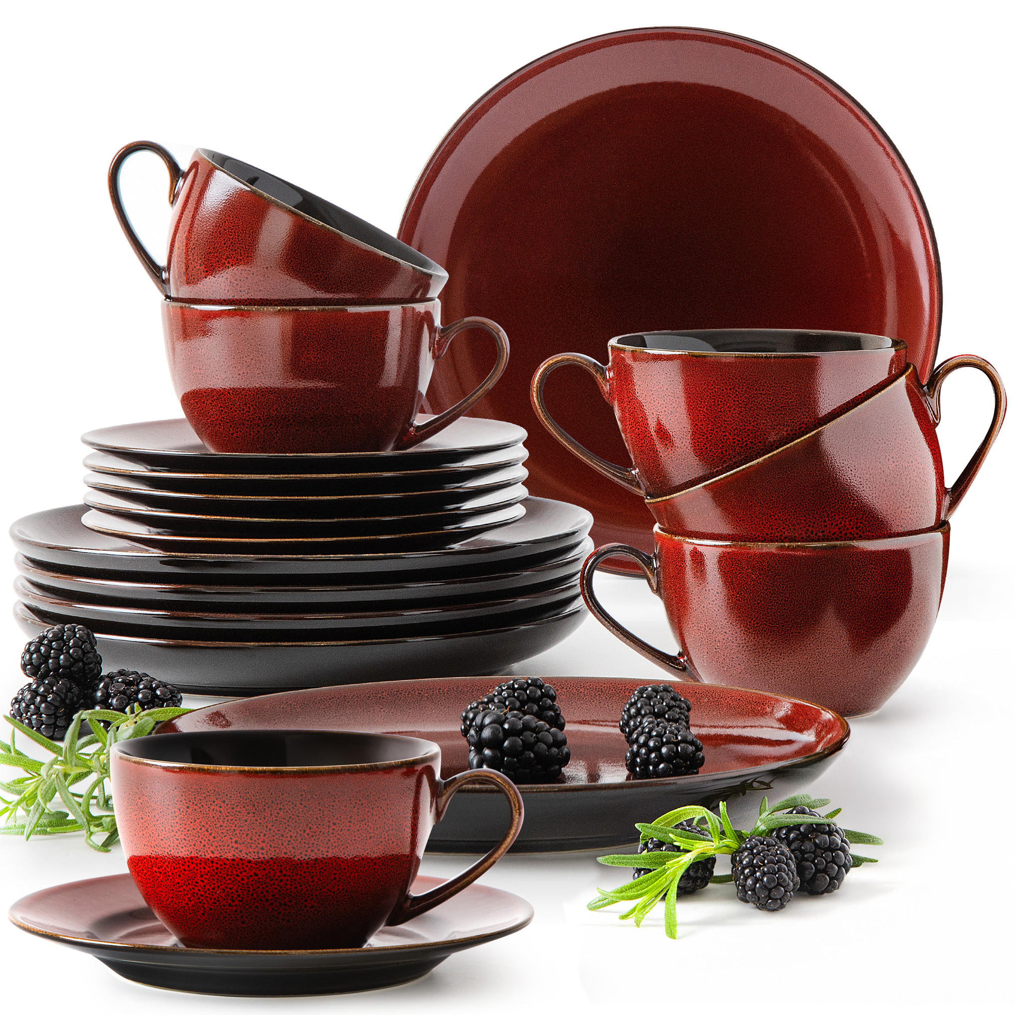 KAFFEESERVICE 6 Personen GAMBIA 18-tlg - Rot, Keramik (9.5/6.5/9.5cm) - Ritzenhoff Breker