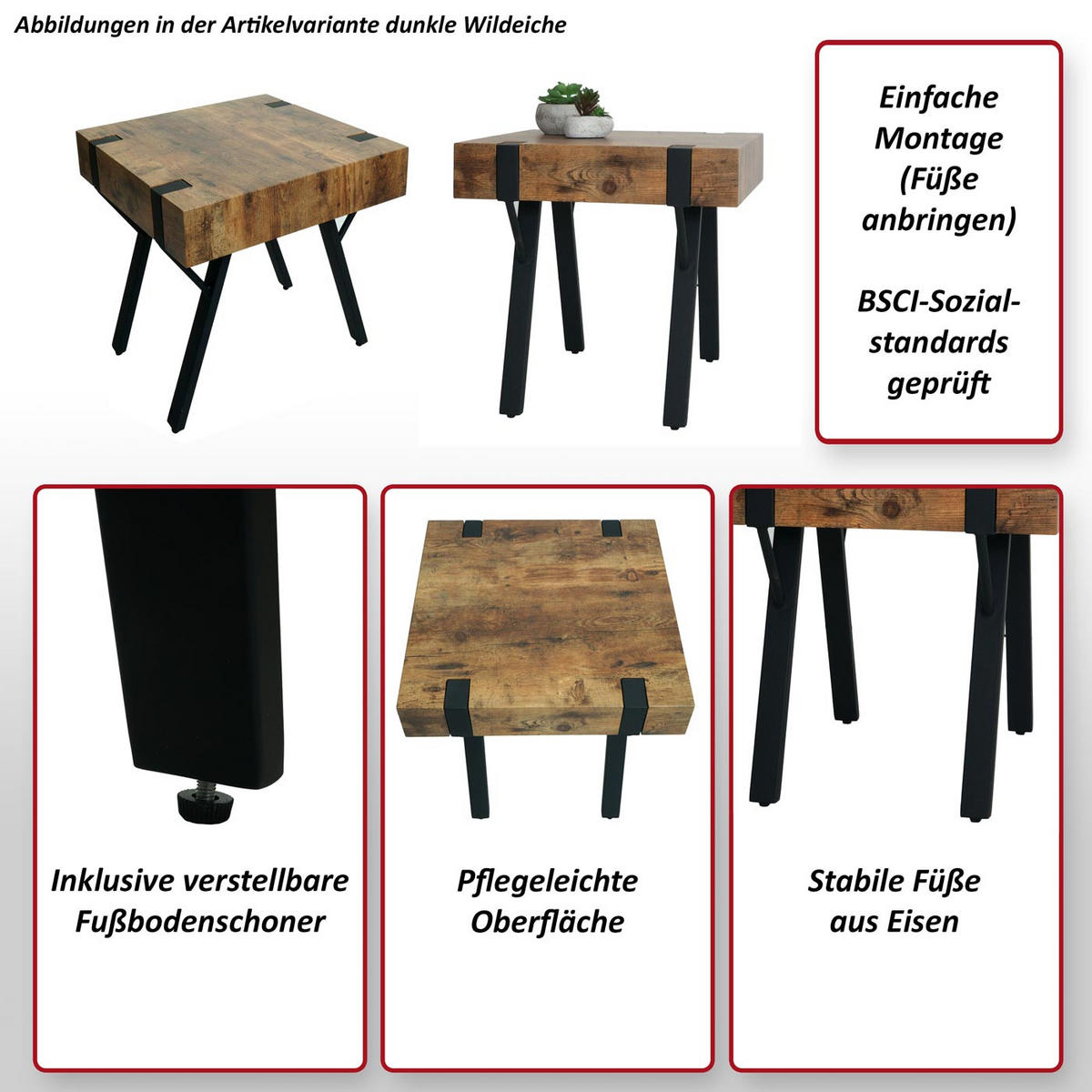 BEISTELLTISCH quadratisch Braun - Braun, Holz (50/50/50cm) - MCW