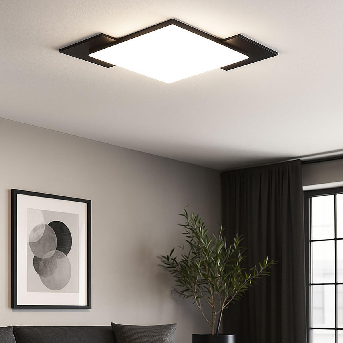 LED DECKENLEUCHTE Holzoptik Schwarz - Schwarz, Metall (43.5/43.5/7cm)