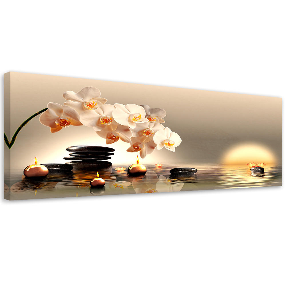 WANDBILD zen blume wassersteine - Beige, Textil (90/30cm) - Feeby