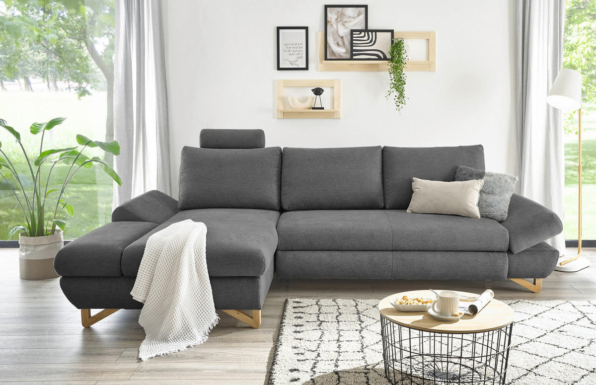 ECKSOFA grau Struktur-Stoff, Wohnzimmer Sofa - Grau, Holz/Textil (166/284cm) - Furn.Design