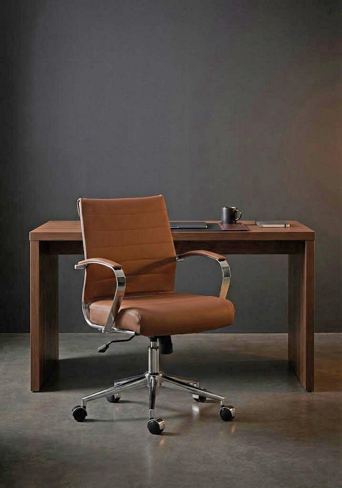 BÜROSTUHL Rynex Echtleder hellbraun - Hellbraun/Chromfarben, Leder/Metall (57/100/62cm) - TPFLiving