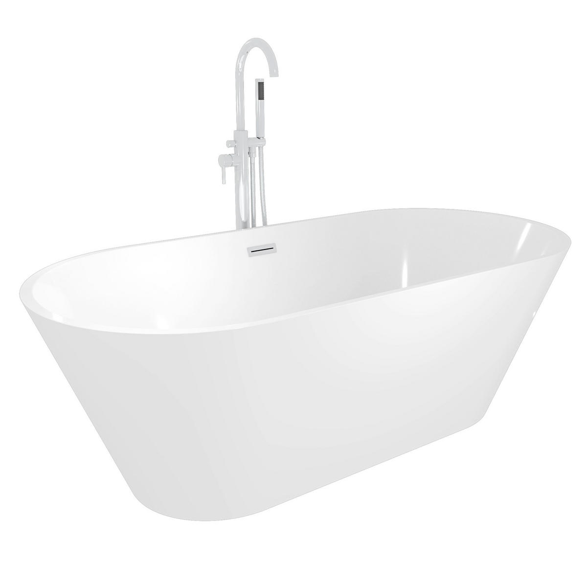 FREISTEHENDE Badewanne Wanne F01 170x80cm mit Armatur AF02 - Weiß, Glas/Kunststoff (80/58/170cm) - AcquaVapore by Sandra Jentho