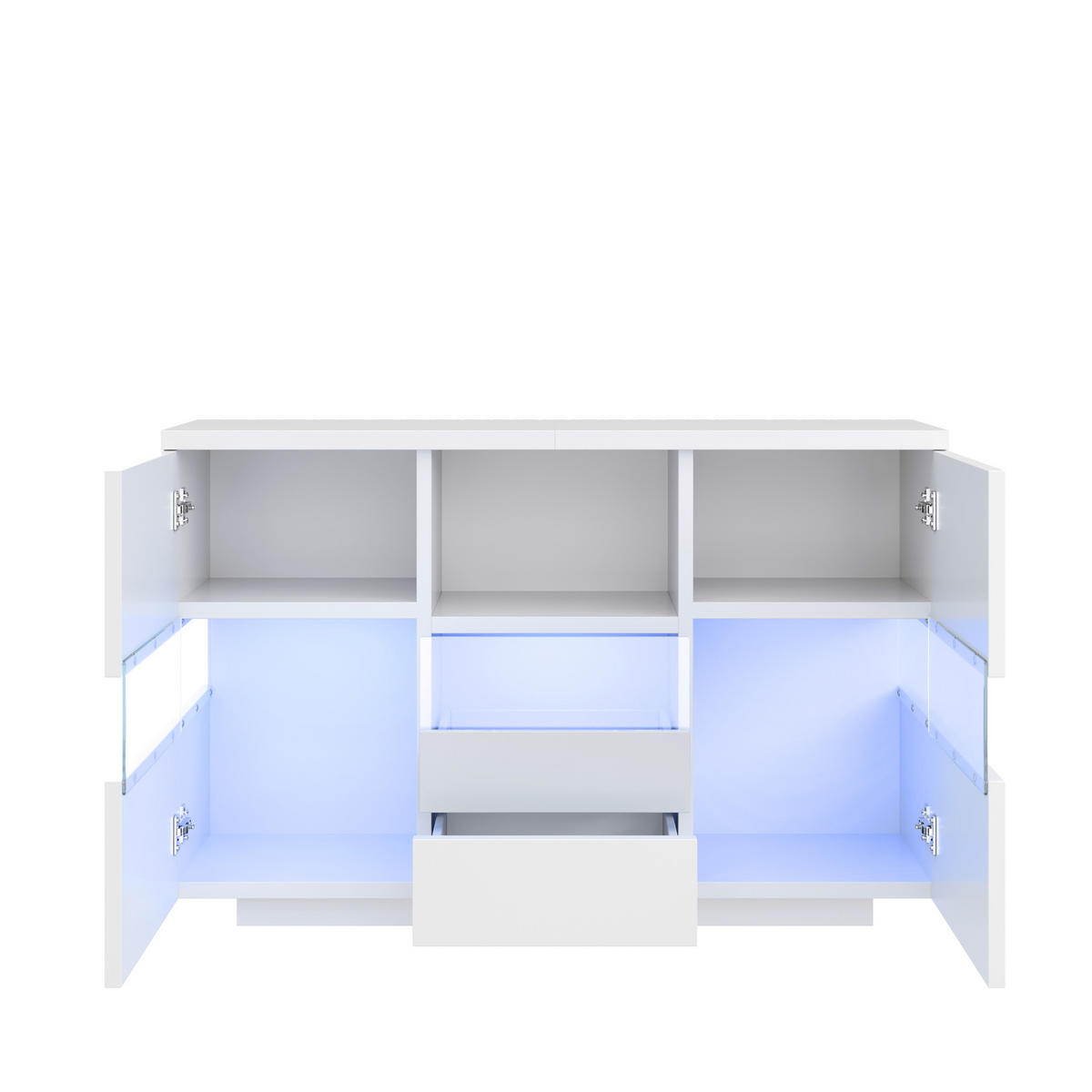 OBÝVACIA skrinka, 140/35/75 cm, drevený materiál biela, s LED osvetlením a vitrínou - biela, kompozitné drevo (140/75/35cm) - BEAOK