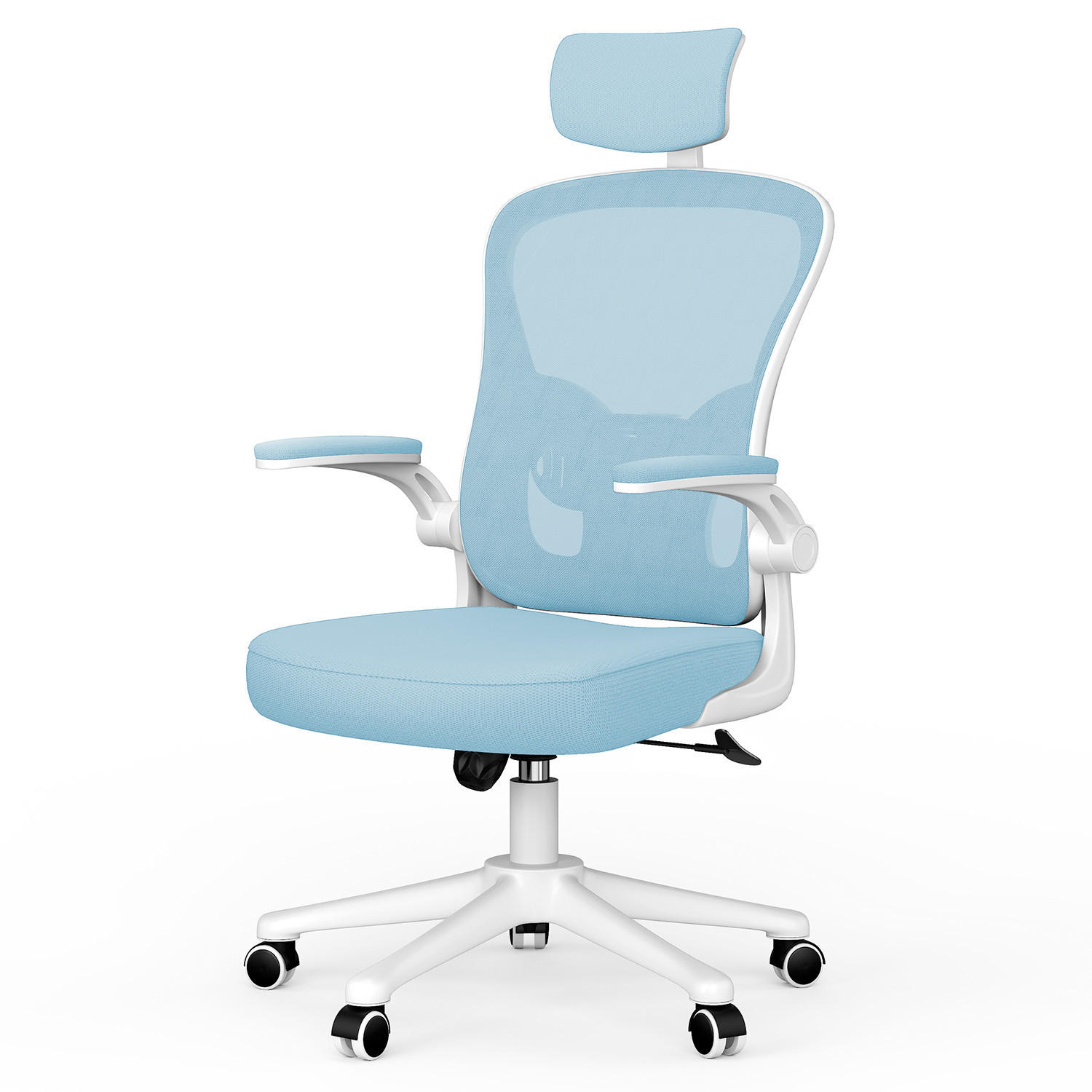 BÜROSTUHL ergonomisch, höhenverstellbar, klappbare Armlehnen, Kopfstütze – Blau - Blau, Metall (50.5/134/52cm) - Rattantree