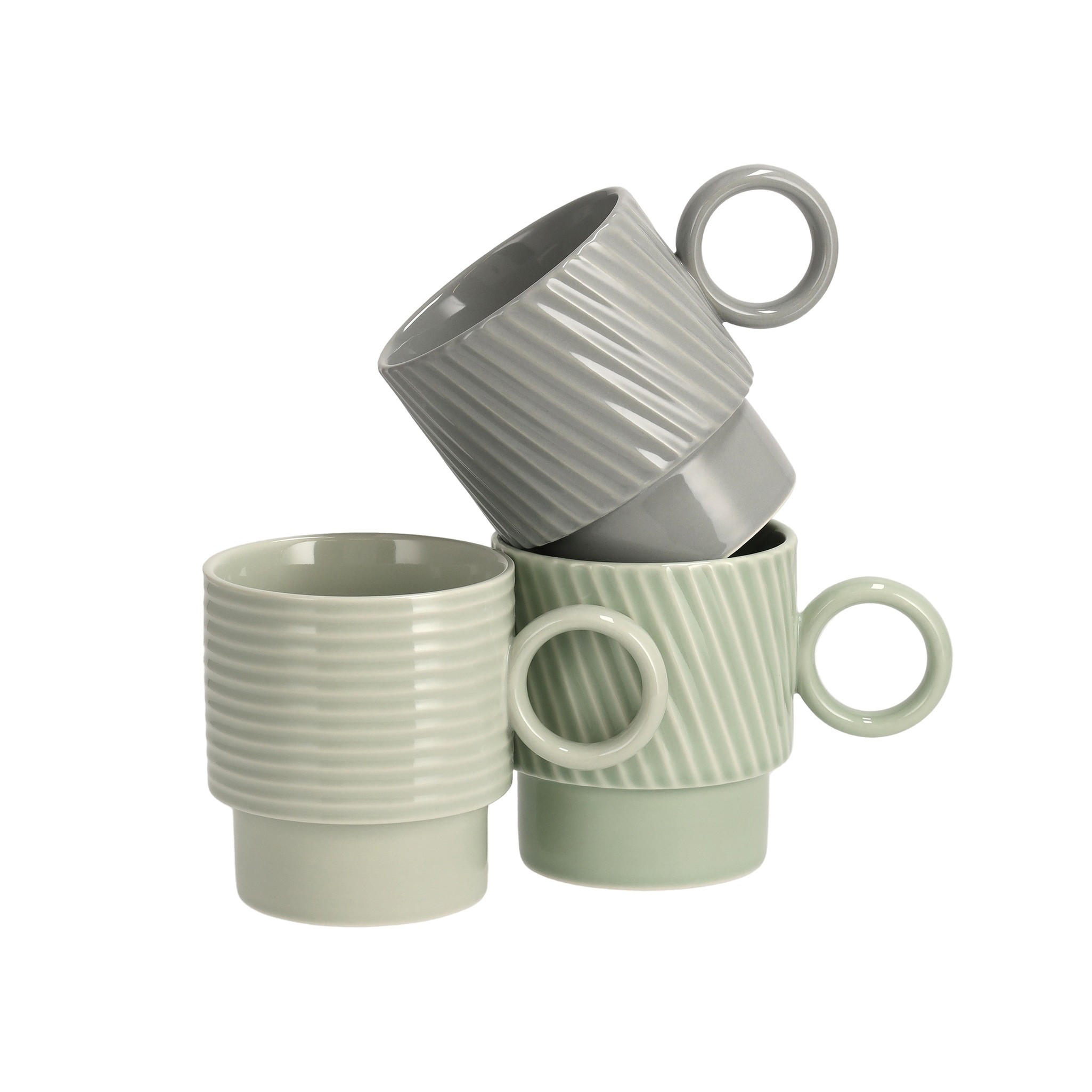 BECHERSET Corell (3er-Set) - Grün, Keramik (0.42L) - home&you