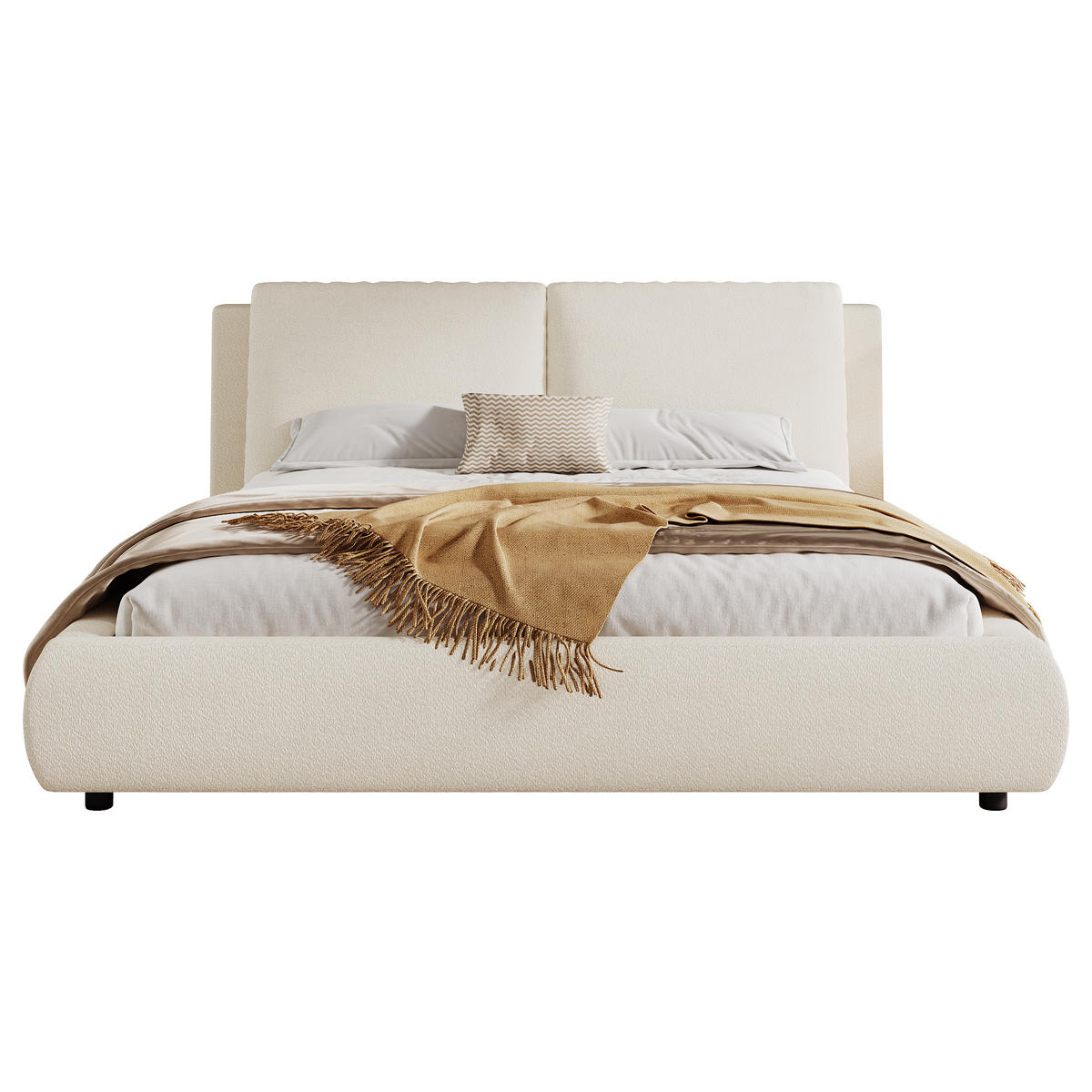 POLSTERBETT 180/200 cm in Beige Bouclé mit Lattenrost und Gepolstertem Kopfteil - Beige, Holzwerkstoff/Textil (180/200cm) - CHICFURN