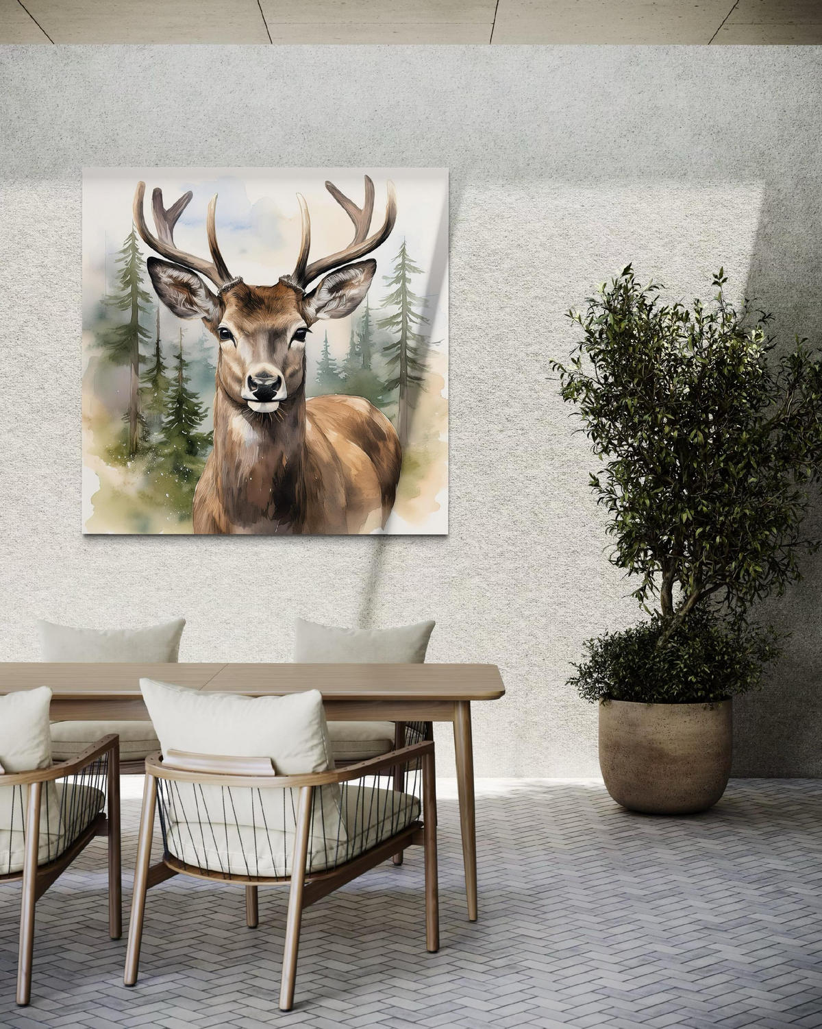 WANDBILD hirsche waldbäume - Grün, Textil (30/30cm) - Feeby