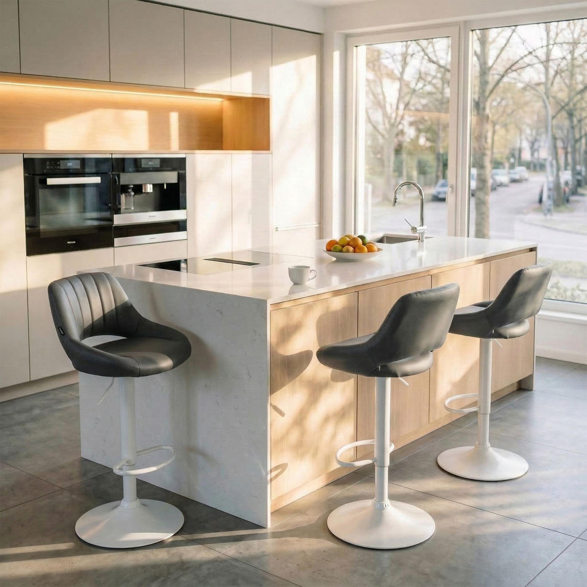 BARHOCKER Lederlook Grau - Weiß/Grau, Textil/Metall (47/85/48cm) - CLP