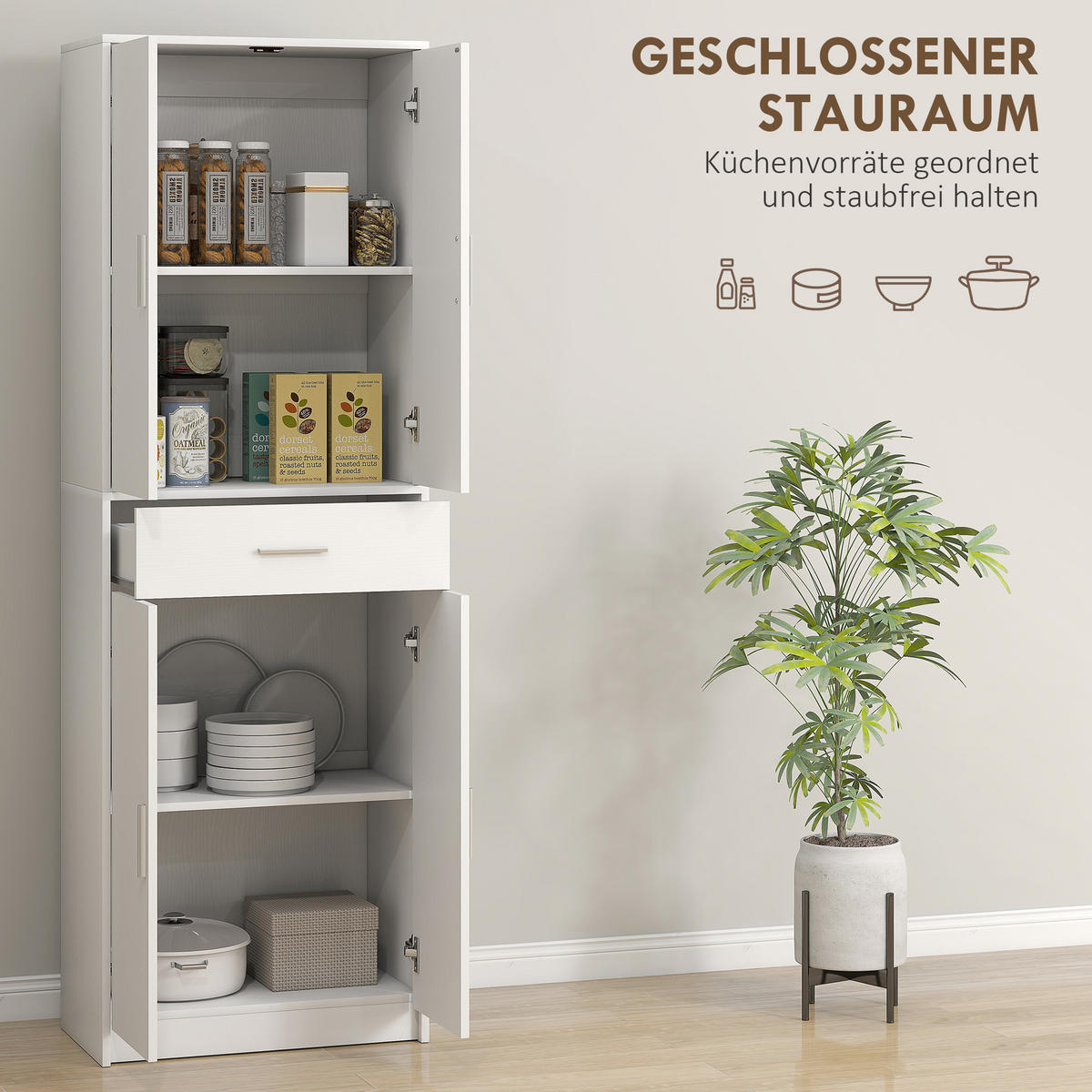 KÜCHENSCHRANK Spanplatte MDF Weiß - Weiß, Holz (35/180/60cm) - HOMCOM