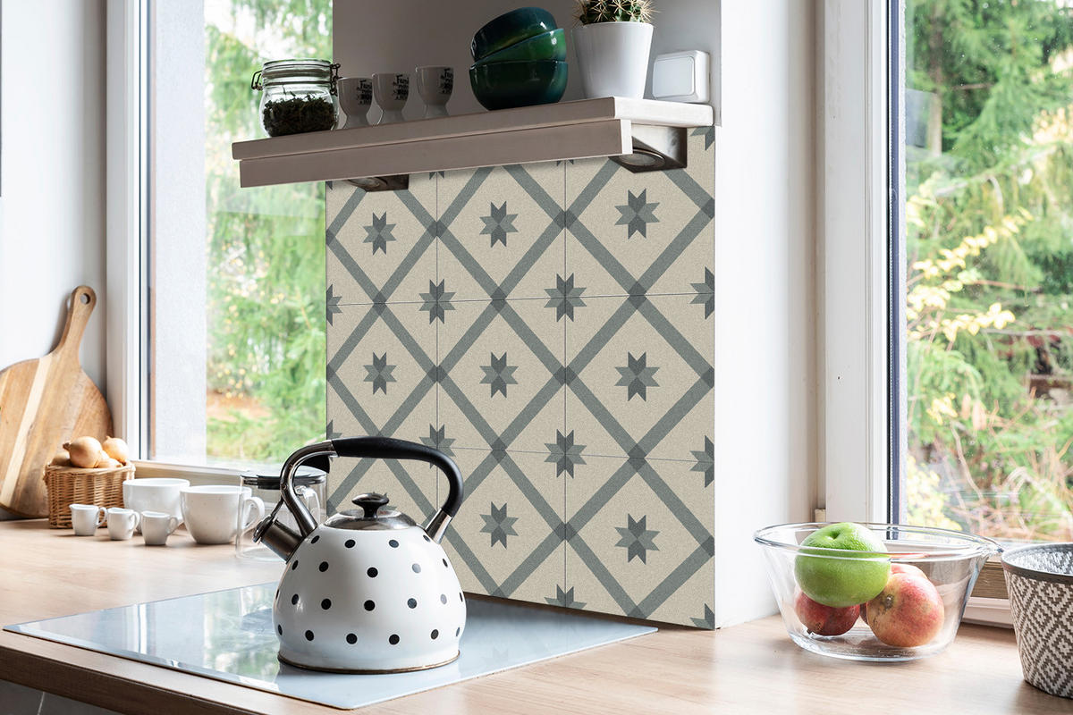 FLIESENAUFKLEBER 9 Stück 30x30 cm selbstklebend Geometrisches Muster - Beige, Textil (30/1.6/30cm) - TULUP