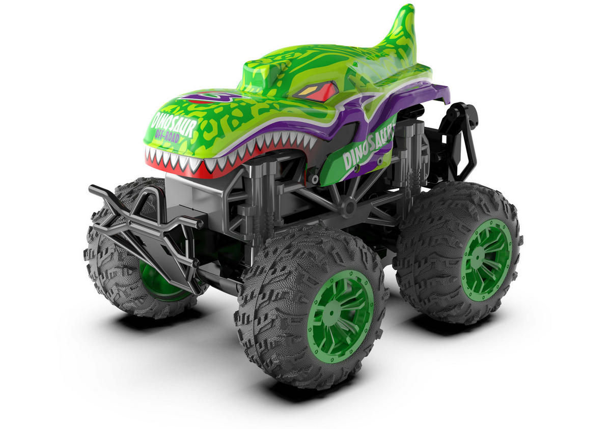 RC-MONSTERTRUCK Dino Grün Spielzeug LED Licht echter Rauch Fernbedienung aufladbarem Akku wechselbare Cover - Blau, Kunststoff (23/19/17cm) - Northpoint