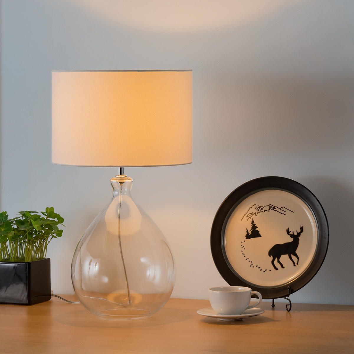 TISCHLEUCHTE - 1-flammig - Weiß, Textil (30/30/53cm) - home24