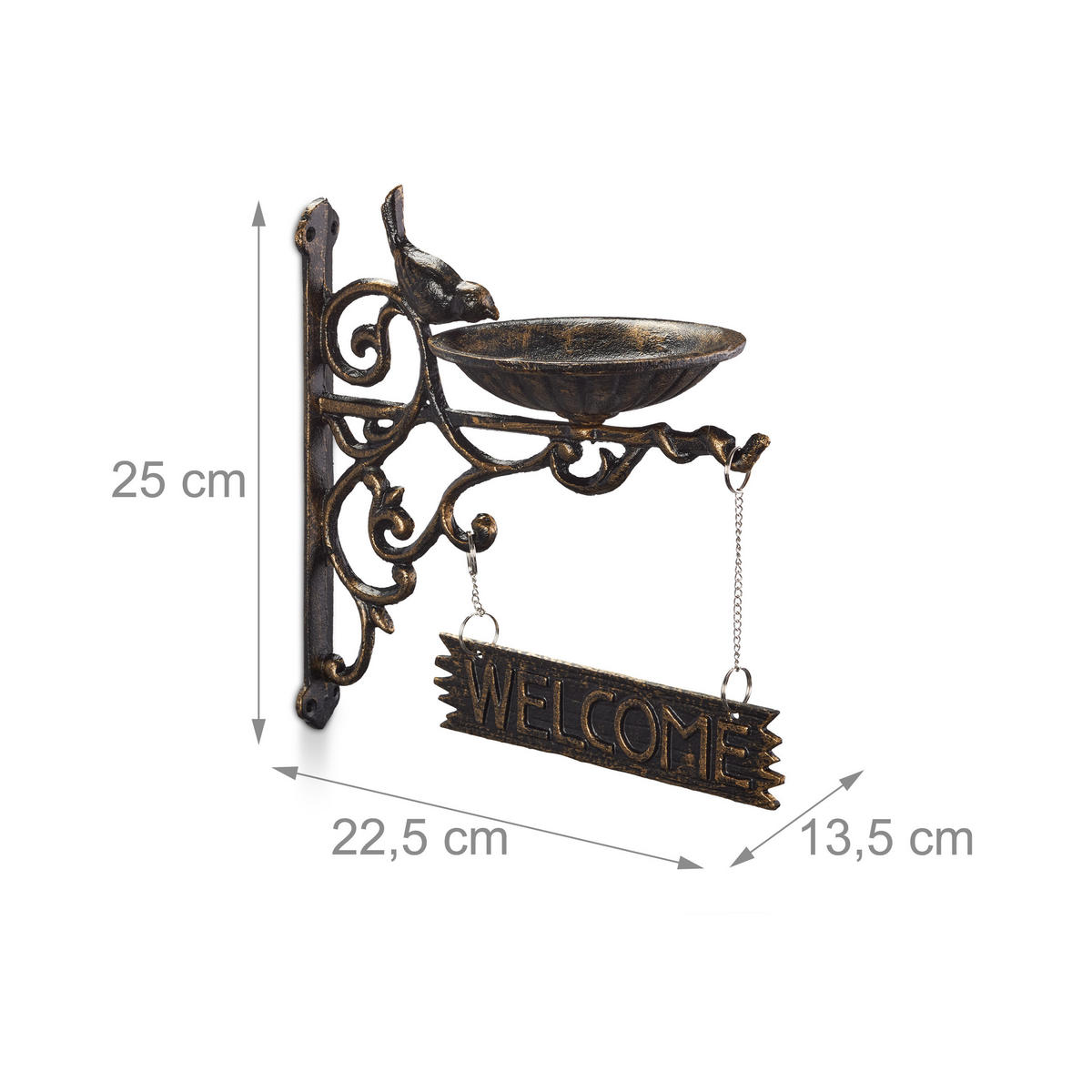 VOGELTRÄNKE Welcome - Multicolor, Metall (22.5/25/13.5cm) - Relaxdays